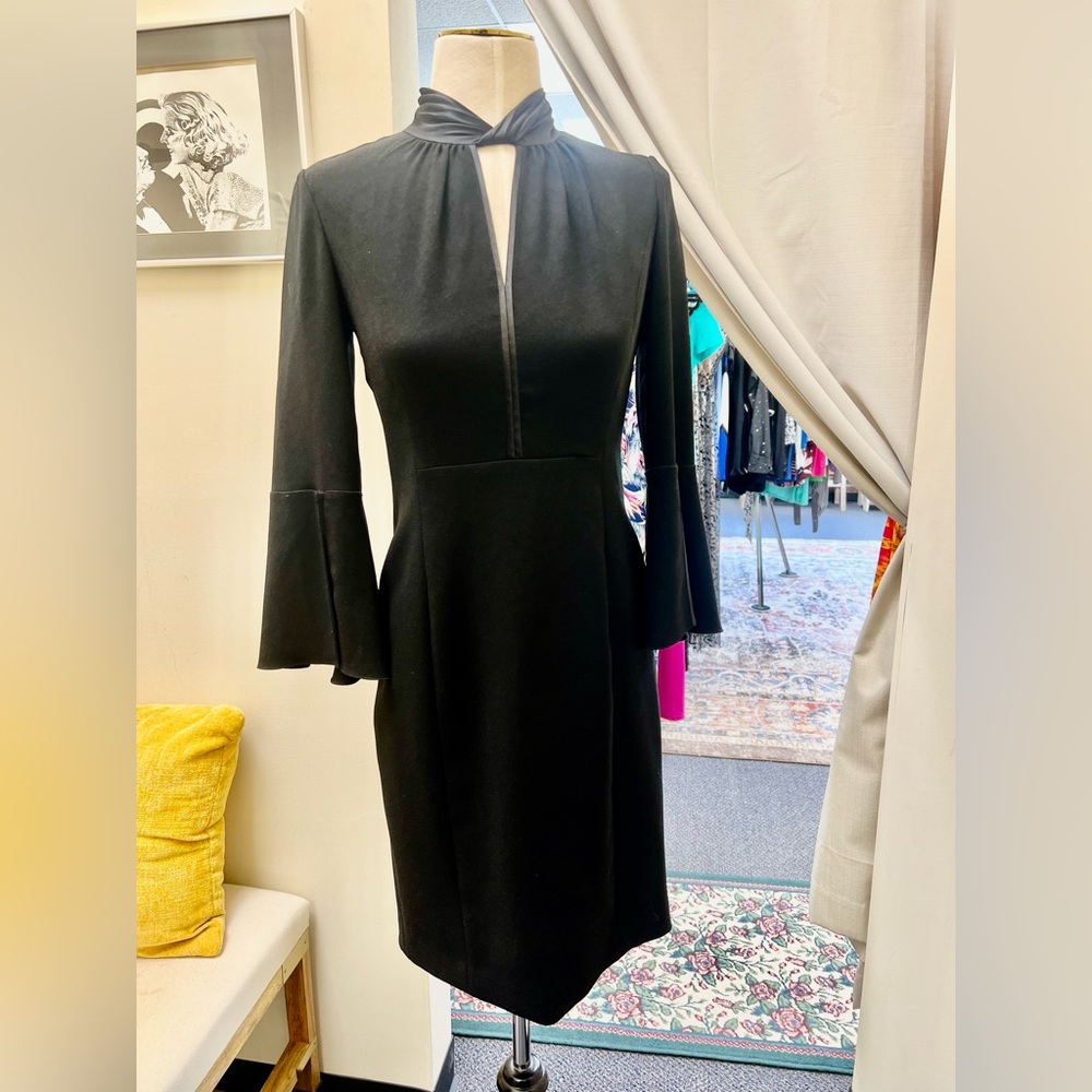 Elie Tahari Elegant Black Dress with Bell Sleeves- size 0- EXCELLENT CONDITION